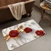 Alfombra de Baño Floral 3D de Lujo Ligero con Toque de Alta Gama, Felpudo Decorativo para el Hogar Antideslizante, Alfombrilla Absorbente para Pies de Baño