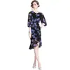 Comércio exterior tiro real feminino em estoque vestido sereia floral 2024 novo manga lanterna saia plissada