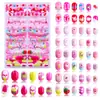 Adesivos de unha infantis feitos à mão, 120 peças por pacote, com designs fofos de desenhos animados para meninas, pontas de unha artificiais prontas para usar