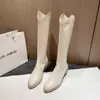 Botas Acima do Joelho para Mulheres Inverno 2025 Novas Botas Britânicas de Cano Alto Bico Fino V-Boca Botas Pequenas de Cavaleiro Transfronteiriças