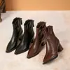 Botines de Tacón Grueso con Punta Francesa de Nicho para Mujer 2026 Otoño Estilo Coreano Botas Marrones Adelgazantes Versátiles Botas Martin de Tacón Alto
