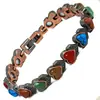 Pulsera Magnética de Turquesa Transfronteriza Europea y Americana Pulsera Magnética Creativa Retro Cepillada de Cobre Rojo Aleación de Zinc Pulsera de Pareja