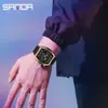 Reloj Sanda con Forma de Barril de Doble Movimiento y Tres Zonas Horarias 50m Resistente al Agua Despertador Multifunción Reloj Deportivo para Estudiantes para Hombres