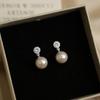 Pendientes Simples Shijia Ao Perla Blanca/Gris Plateado para Mujer Pendientes Elegantes de Nicho de Lujo Ligero Diseño Pendientes de Alta Gama