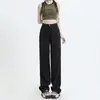 Calça Jeans Wide Leg de Tencel Preta para Mulheres 2025 Novo Verão Fina Cintura Alta Drapeada Solta Reta Calça de Seda de Gelo