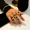Anillo Abierto de Acero de Titanio Imitación Ágata Negra Retro Chapado en Oro de 18K, Resistente al Color, Sensación de Alta Gama, Joyería de Acero Inoxidable para Manos al por Mayor