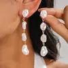 Brincos de Franja com Pérolas Irregulares Estilo Europeu e Americano, Design Geométrico Minimalista, Brincos Versáteis com um Toque de Nicho de Luxo
