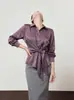 Camisa de Satén de Lujo con Cinturón para Mujer Otoño 2026, Nueva Blusa de Manga Larga a la Moda, Venta al por Mayor y Distribución Transfronteriza