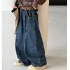 Calça Cropped Feminina Calça Casual Infantil Perna Reta Roupa de Outono Crianças de Tamanho Médio e Grande Calça Longa Solta Temporada de Primavera e Outono Jeans de Estudante