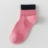 Meias 100% Algodão para Mulheres, Meias de Cano Médio para Primavera e Verão, Absorventes de Suor, Antiodor, Antipelos, Meias Esportivas Fitness Color Block Dopamina