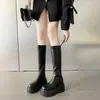 Novas botas longas femininas modelo 2026 para mulheres baixinhas, com saltos grossos, solas grossas, aumento interno de altura de 12 cm, bico redondo, botas de cavaleiro de cano alto