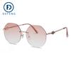 Gafas de sol sin marco con borde, gafas de sol con degradado de dos colores, gafas de protección solar poligonales para mujer, doble temblor en vivo