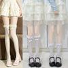 Meias jk japonesas puras de outono até o meio da panturrilha Sapatos Mary Jane Lolita Meias de cano alto com laço de renda para mulheres