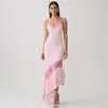 Moda europea y americana para mujeres sexys: nuevo vestido de tirantes con ribete de encaje, vestido ceñido sexy que realza la cintura, sin espalda, de cola de pez