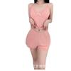 Suspensórios e Shorts de Renda com Borda Vermelha Rosa Laço Caseiro Cor Sólida Coração de Menina