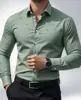Camisa de Manga Larga con Estampado Pequeño Lavable Resistente a las Arrugas Corte Ajustado Camisa de Vestir Versátil para Viaje de Negocios Casual Banquete