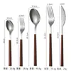 Acero Inoxidable 304 Vajilla para Comida Occidental Portuguesa Vajilla con Textura de Madera Japonesa Cuchillo, Tenedor y Cuchara con Mango de Imitación Madera Juego de Vajilla