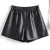 Pantalones cortos de cuero para mujer 2026 primavera/otoño elásticos de cintura alta adelgazantes de línea A para usar como prenda exterior, shorts de pierna ancha tipo bootcut, estilo casual japonés y coreano, talla grande