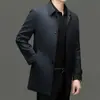 Casaco Trench Coat Masculino de Comprimento Médio com Gola Reversível, Casual de Negócios, Roupa de Trabalho Executiva em Seda, Coleção Primavera e Outono 2026