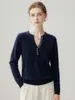 Estilo Minimalista de Lujo Ligero Otoño/Invierno Nueva Moda Cachemir Cuello V Amplio Botones Tejido Suéter Base Delgado para Mujer