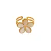 Anillo Retro de Moda Colorido Ojo de Gato Flor Acero Inoxidable Chapado en Oro de 18k para Mujer Sentido del Diseño Dulce Temperamento Anillo de Dedo