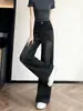 Jeans de Pierna Ancha de Moda Estilo Coreano para Mujer Otoño Nuevo de Cintura Alta Sueltos Versátiles Adelgazantes Pantalones de Pierna Ancha Negro-Gris
