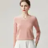 Suéter de punto 100% cachemir puro con cuello en V para mujer, nuevo suéter base cálido versátil de ajuste slim para otoño e invierno