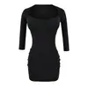 Atacado de roupas femininas estilo europeu e americano INS transfronteiriço: Vestido justo e puramente desejável com decote coração, bojo e mangas três quartos.