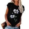 Novidades de Primavera e Verão Transfronteiriças Amazon Novos Estilos Camiseta Solta de Gola Redonda com Estampa Floral de Manga Curta para Mulheres Liquidação