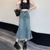 Falda de Mezclilla con Flecos para Mujer Verano Estilo ins Nicho Retro Cintura Alta Cadera Falda de Longitud Media Línea A Falda de Moda