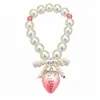 Pulsera de Fresa de Resina con Lazo de Perlas y Circonita de Lujo Pulsera Sencilla Dulce Linda Joyería Versátil de Nicho para Mujer