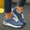 Zapatos Deportivos de Talla Grande de Comercio Exterior para Mujer Verano 2025 Nuevos Planos de Punta Redonda con Cordones Delanteros Zapatos Casuales de Mezclilla para Mujer