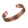 Set Popular Transfronterizo de Pulsera y Anillo Magnéticos, Diseño Floral Retro Europeo y Americano, Acabado Cepillado de Cobre Rojo Antiguo, Joyería de Estilo Vintage para Parejas