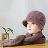Conjunto de Gorro y Bufanda de Lana Otoño e Invierno para Adultos Mayores Elegante y Versátil Forro Polar Cálido Terciopelo de Ardilla Gorro de Punto para Mujer