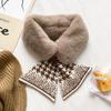 Cachecol de Pelúcia Inverno Cruz para Mulheres, Cachecol Patchwork de Cor Sólida Estilo Coreano, Cachecol Quente de Pelúcia Espessa de Pele de Coelho Falsa