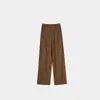 Calça Larga de Linho Tencel Fina de Verão Calça Reta Cinza para Mulheres Calça Solta Respirável para o Trabalho Calça de Linho Tencel para Mulheres