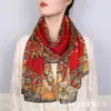 Lenço de Seda Chiffon Estilo Étnico Primavera e Outono, Leve e Respirável, Lenço Longo 150*50cm, Lenço Floral da Moda para Ar Condicionado, Lenço da Mamãe