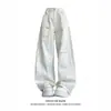 Jeans blancos retro americanos de cintura alta con pierna curva para hombre, con un diseño de pierna ancha holgado, adelgazante y fluido, adecuados para primavera y otoño