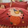 Edición Limitada Año del Caballo Juego de Cuatro Piezas de Ropa de Cama de Algodón Puro Algodón Cepillado, Funda de Edredón de Algodón Grueso con Dibujos Animados, Sábana, Juego de Tres Piezas para Dormitorio Infantil