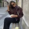 Jaqueta Casual Feminina de Couro com Lapela e Zíper Outono Europeu e Americano 2024