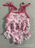 Verano Niñas Nuevo Bebé Protección Solar Traje de Baño Patrón de Sandía con Lazo 6m (Mes)-3-4A (Años) Traje de baño