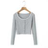 Outono 2024 Novo Pure Lace Stitching Malha Cardigan Textura Feminina Pit Slim-fit Manga Comprida T-shirt Top