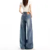 Jeans de Pierna Ancha Lavados con Remaches Estilo Retro Americano para Mujer, Nuevo Diseño Otoño e Invierno, Pantalones Rectos Flojos Vintage de Nicho