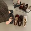 Nuevos Zapatos Mary Jane de Piel de Terciopelo Plus Zapatos de Noche Zapatos con Temperamento Zapatos de Mujer Individuales Estilo Coreano Ropa Exterior 2026 Otoño Invierno Hebilla de Una Sola Tira