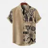 Lino Moda Hombre Patrón de Tortuga Verano Impresión 3D Transpirable Manga Corta Camisa Top Camisa de Verano Cuello