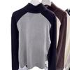 Camiseta de Manga Larga con Media Cremallera de Terciopelo Doble Cara para Otoño e Invierno, Nueva Prenda Base Estilo Coreano, Cuello Alto, Color Contrastante, Top Interior Cálido para Mujer