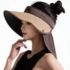 Sombrero de Sol de Goma Negra Tejido de Paja con Parte Superior Abierta para Mujer, Protección UV de Verano, Sombrero de Sol de Ala Ancha para Cubrir Todo el Rostro para Ciclismo
