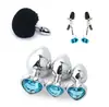 Conjunto erótico SM, plug anal de metal, cauda de raposa, pinças para mamilos em formato de coração azul, brincos, brinquedos sexuais para adultos