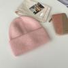 Pelo de coelho misturado ~ gorro de malha estilo ocidental moderno estilo coreano solto circunferência da cabeça grande outono e inverno gorro de lã quente de malha