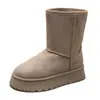 Comercio Electrónico Transfronterizo 2026 Invierno Nuevas Botas de Nieve para Mujer Estilo Europeo Americano Punta Redonda Casual Cómodas de Moda sin Cordones Caña Alta Zapatos de Algodón